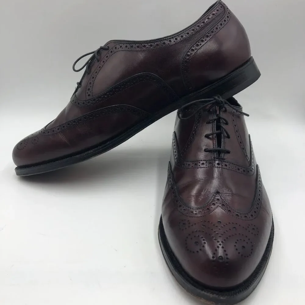 Florsheim Vintage Burgundy Leather Wingtip Oxford Shoes Men’s 9 3E Wide